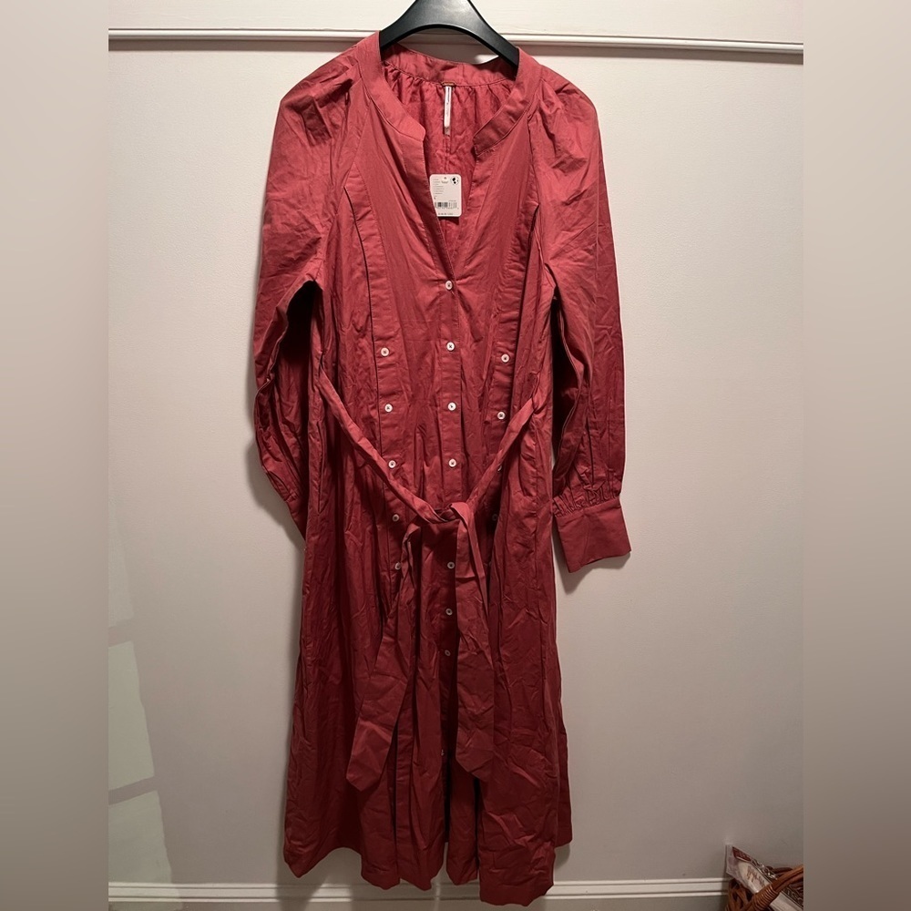 Free People Charlie Dress Maxi Shirtdress Redwood Size Small NWT - Picture 7 of 14